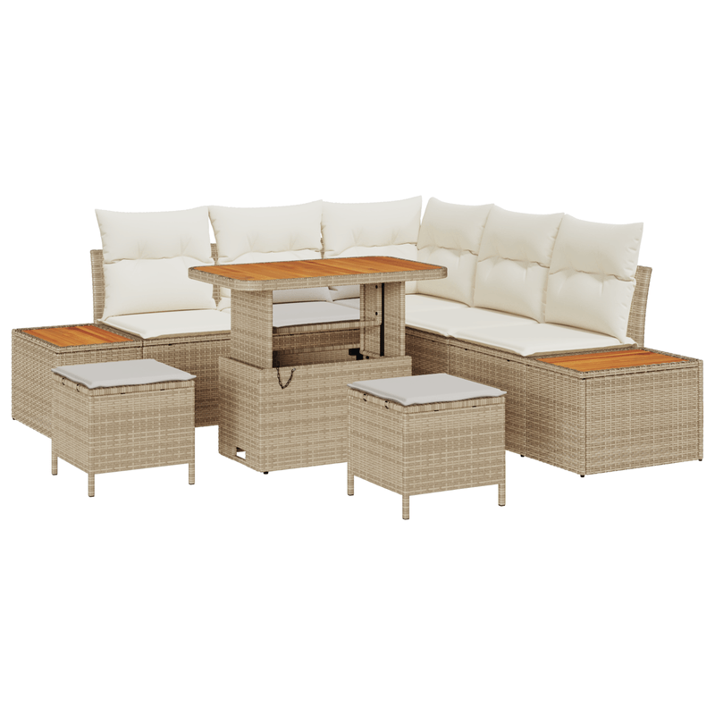 Casa si Gradina - Gradina si terasa - Mobilier exterior - Canapele si fotolii gradina - Set canapea de gradina  8 Piese cu perne Bej Poliratan Acacia - Infinity.ro