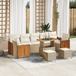 Casa si Gradina - Gradina si terasa - Mobilier exterior - Canapele si fotolii gradina - Set de Canapele de Gradina 10 Piese cu Pernute Bej Poliratan Acacia - Infinity.ro