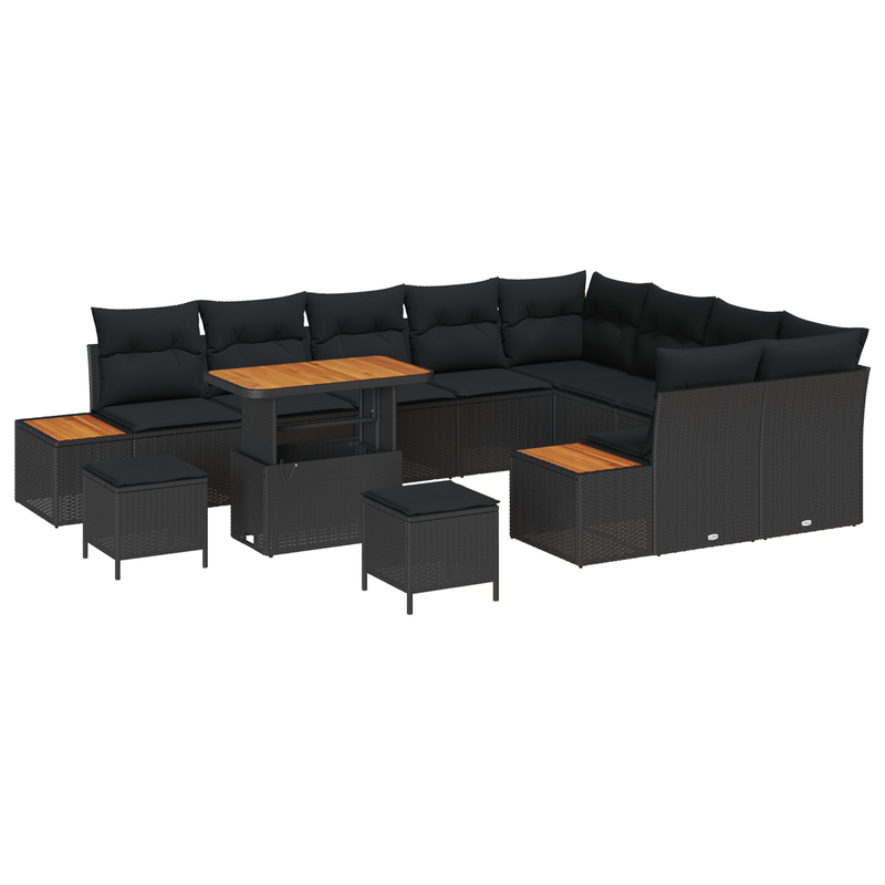Casa si Gradina - Gradina si terasa - Mobilier exterior - Canapele si fotolii gradina - Set de canapea pentru gradina  12 piese cu perne Negru Poliratan Acacia - Infinity.ro