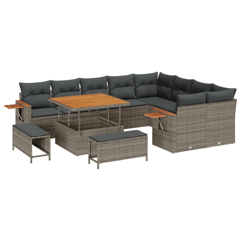 Casa si Gradina - Gradina si terasa - Mobilier exterior - Canapele si fotolii gradina - Set de Canapea Gradina  12 Piese cu Perne Gri Poliratan Acacia - Infinity.ro