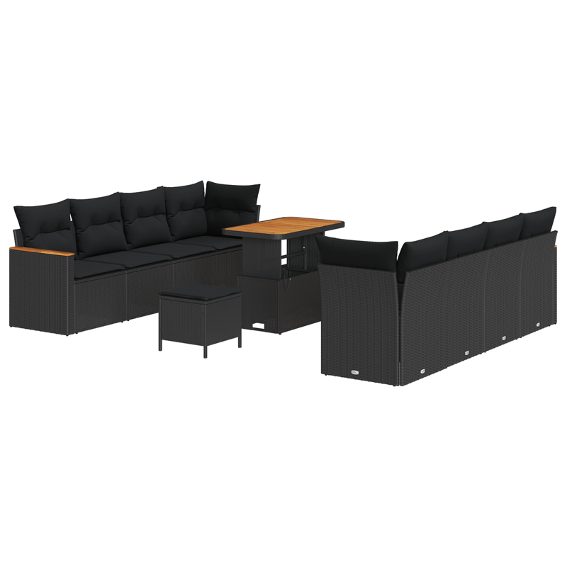 Casa si Gradina - Gradina si terasa - Mobilier exterior - Canapele si fotolii gradina - Set canapea gradina  cu 11 piese si perne Negru Poli Ratan Acacia - Infinity.ro