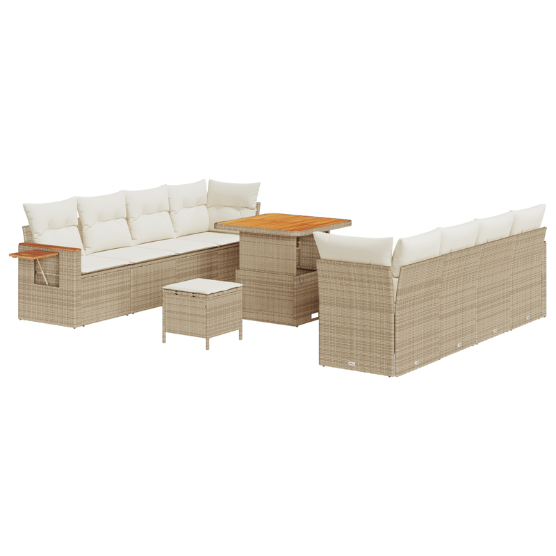 Casa si Gradina - Gradina si terasa - Mobilier exterior - Canapele si fotolii gradina - Set de canapea de gradina  cu 11 piese cu perne Bej Poliratan Acacia - Infinity.ro