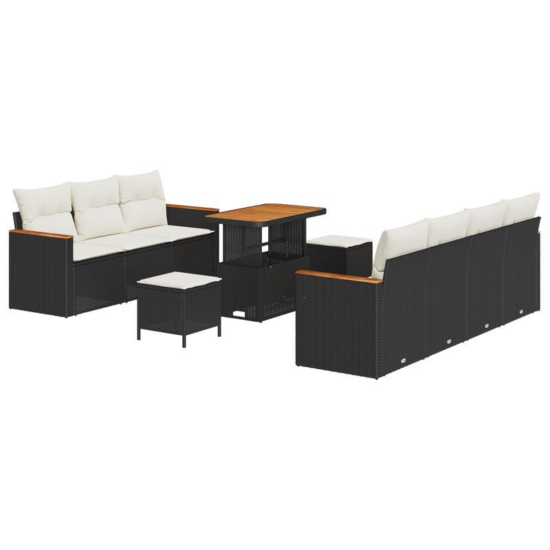 Casa si Gradina - Gradina si terasa - Mobilier exterior - Canapele si fotolii gradina - Set canapea gradina  10 piese + perne negre din ratan policarbonat - Infinity.ro