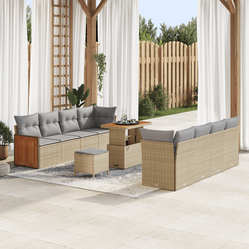 Casa si Gradina - Gradina si terasa - Mobilier exterior - Canapele si fotolii gradina - Set de canapea de gradina  11 piese cu perne bej ratan poli acacia - Infinity.ro