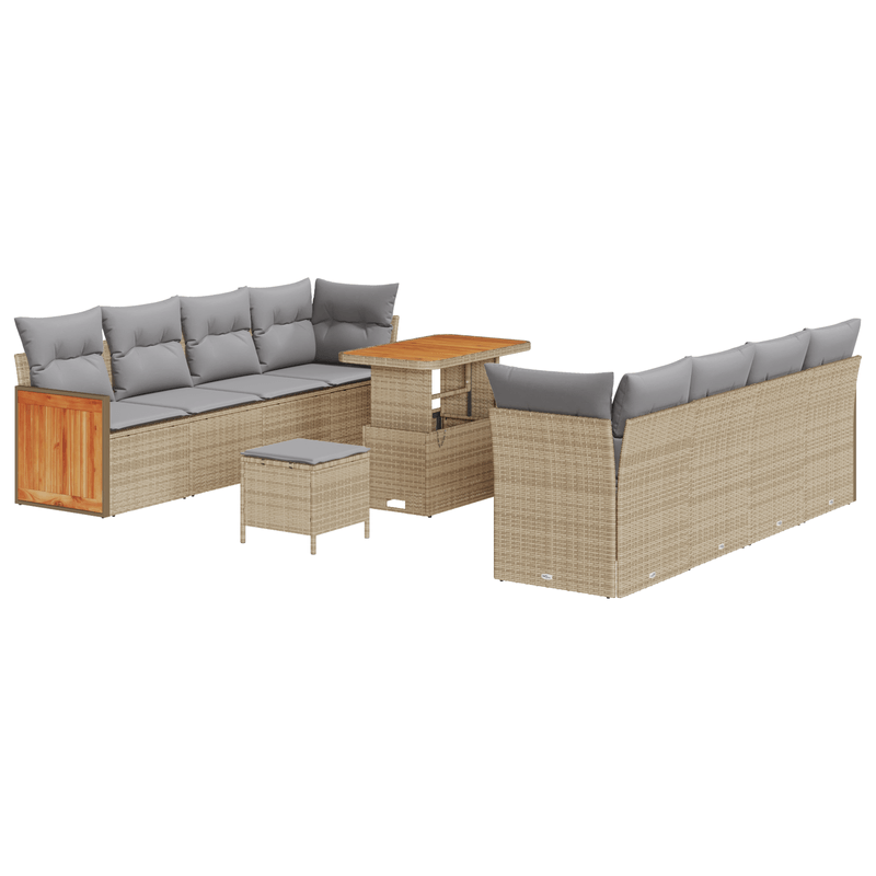Casa si Gradina - Gradina si terasa - Mobilier exterior - Canapele si fotolii gradina - Set de canapea de gradina  11 piese cu perne bej ratan poli acacia - Infinity.ro