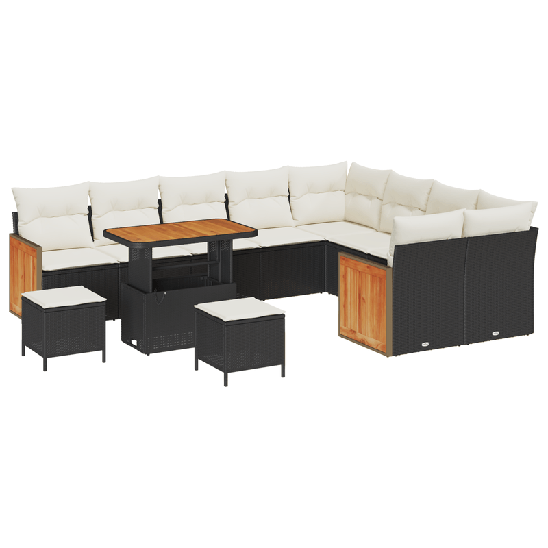 Casa si Gradina - Gradina si terasa - Mobilier exterior - Canapele si fotolii gradina - Set de canapea de gradina  cu 12 piese cu perne Negre Poliratan Acacia - Infinity.ro