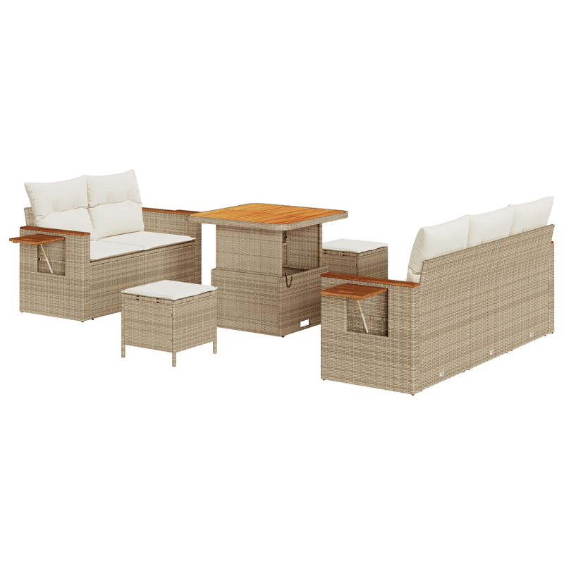 Casa si Gradina - Gradina si terasa - Mobilier exterior - Canapele si fotolii gradina - Set canapea gradina 8 piese cu perne bej din ratan poli acacia - Infinity.ro
