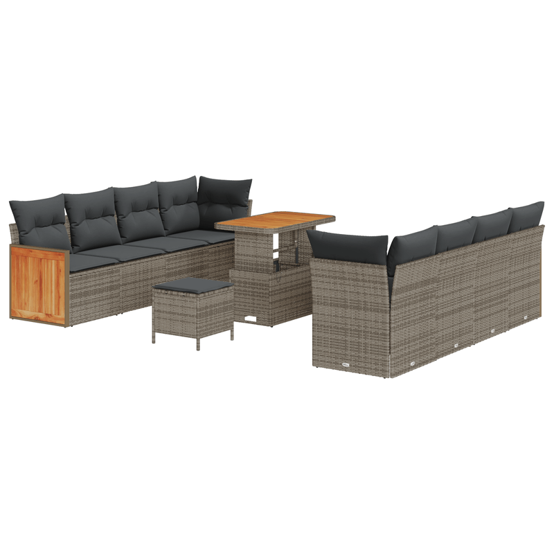 Casa si Gradina - Gradina si terasa - Mobilier exterior - Canapele si fotolii gradina - Set de canapea pentru gradina  cu 11 piese si perne gri din poliratan de acacia - Infinity.ro