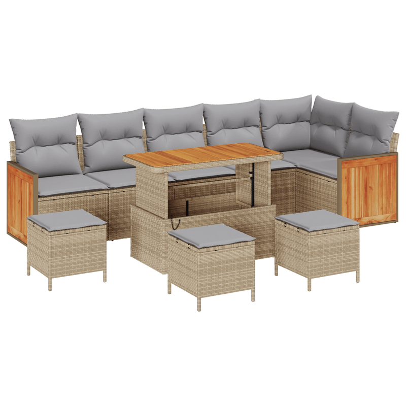 Casa si Gradina - Gradina si terasa - Mobilier exterior - Canapele si fotolii gradina - Set de 10 piese canapea pentru gradina cu perne Bej Poliratan Acacia - Infinity.ro