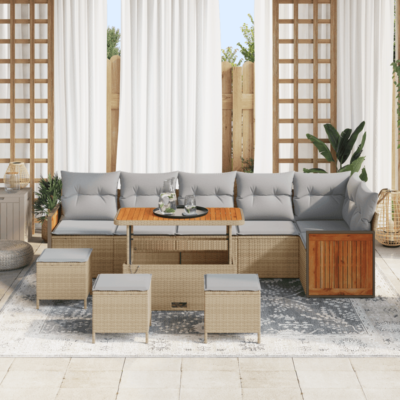 Casa si Gradina - Gradina si terasa - Mobilier exterior - Canapele si fotolii gradina - Set de 10 piese canapea pentru gradina cu perne Bej Poliratan Acacia - Infinity.ro