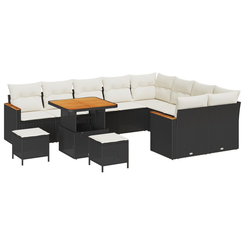 Casa si Gradina - Gradina si terasa - Mobilier exterior - Canapele si fotolii gradina - Set canapea de gradina  12 piese cu perne Negru Poliratan Acacia - Infinity.ro