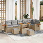 Casa si Gradina - Gradina si terasa - Mobilier exterior - Canapele si fotolii gradina - Set de 9 Piese de Canapea de Gradina cu Pernute Bej Ratan Sintetic Acacia - Infinity.ro