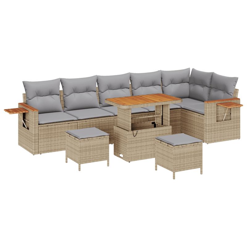 Casa si Gradina - Gradina si terasa - Mobilier exterior - Canapele si fotolii gradina - Set de 9 Piese de Canapea de Gradina cu Pernute Bej Ratan Sintetic Acacia - Infinity.ro