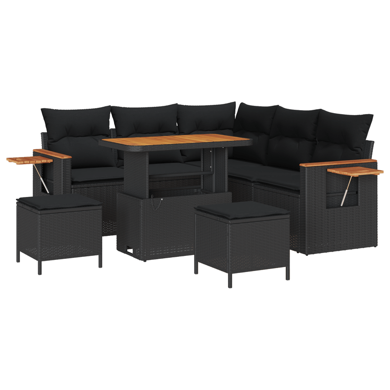 Casa si Gradina - Gradina si terasa - Mobilier exterior - Canapele si fotolii gradina - Set de canapea de gradina  cu 8 piese cu perne Negru Poli Ratan Acacia - Infinity.ro