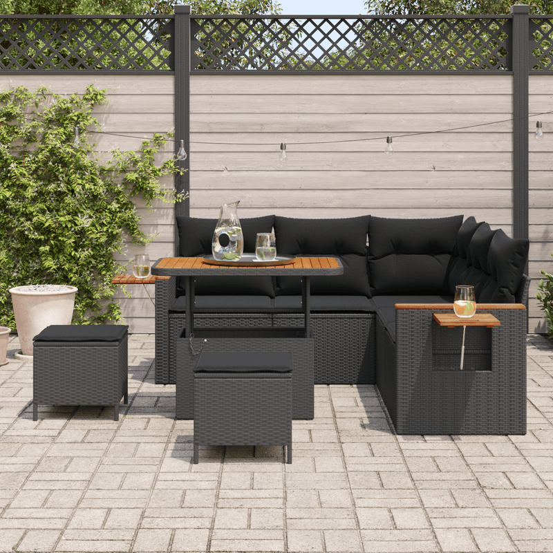 Casa si Gradina - Gradina si terasa - Mobilier exterior - Canapele si fotolii gradina - Set de canapea de gradina  cu 8 piese cu perne Negru Poli Ratan Acacia - Infinity.ro