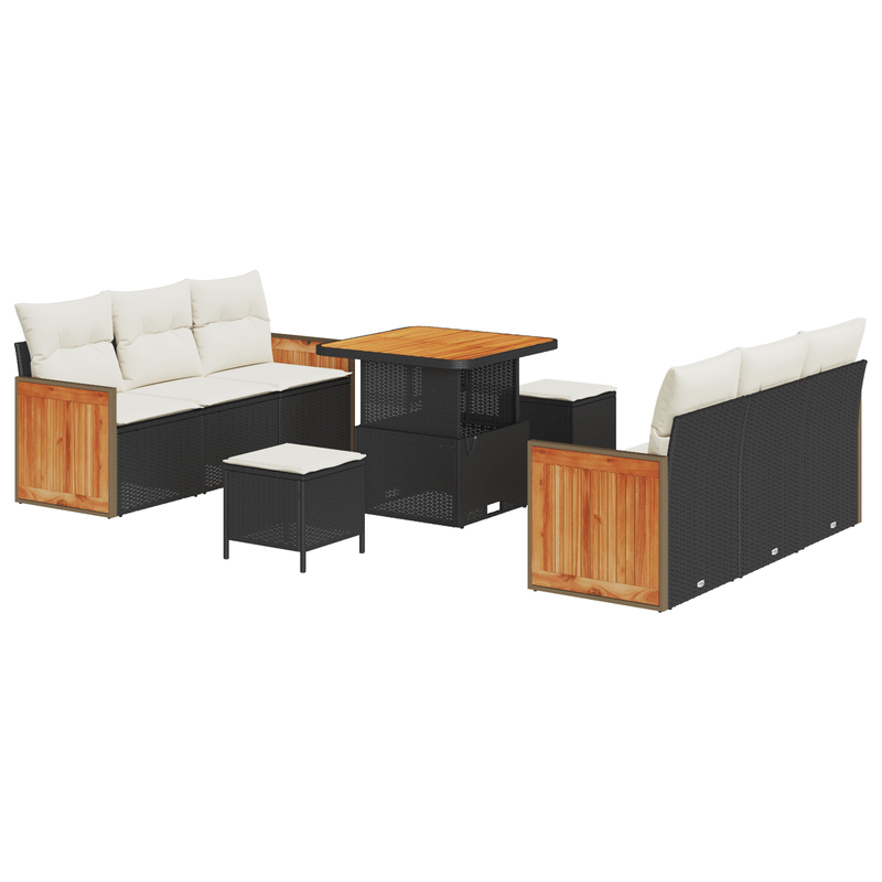 Casa si Gradina - Gradina si terasa - Mobilier exterior - Canapele si fotolii gradina - Set Canapea Gradina  cu 9 Piese si Perne Ratan Negru Acacia - Infinity.ro