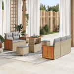 Casa si Gradina - Gradina si terasa - Mobilier exterior - Canapele si fotolii gradina - Set de Sofa de Gradina  cu 8 Piese si Pernite Bej Poliratan Acacia - Infinity.ro