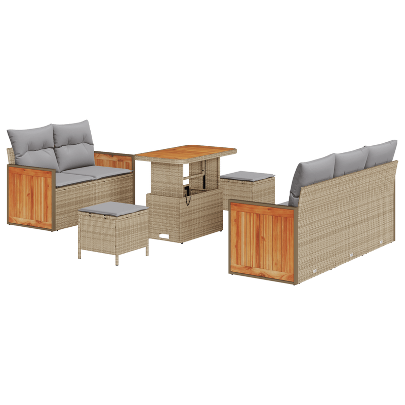 Casa si Gradina - Gradina si terasa - Mobilier exterior - Canapele si fotolii gradina - Set de Sofa de Gradina  cu 8 Piese si Pernite Bej Poliratan Acacia - Infinity.ro