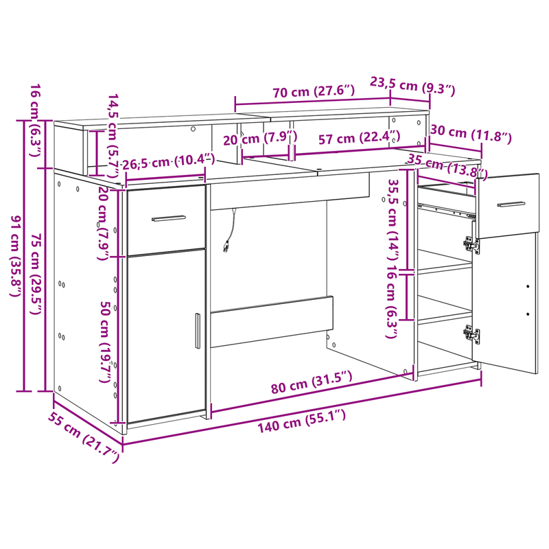 Casa si Gradina - Mobilier - Mese si birouri - Birouri - Birou Stejar negru 140x55x91 cm Lemn prelucrat - Infinity.ro