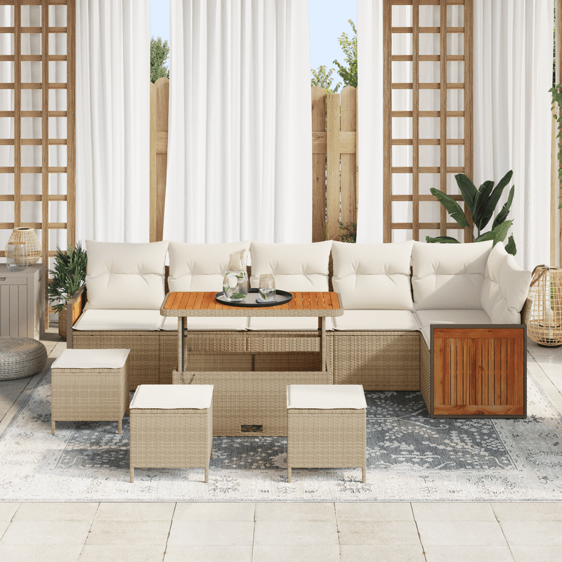 Casa si Gradina - Gradina si terasa - Mobilier exterior - Canapele si fotolii gradina - Set Sofa Gradina  10 Piese cu Pernite Bej Poliratan Acacia - Infinity.ro