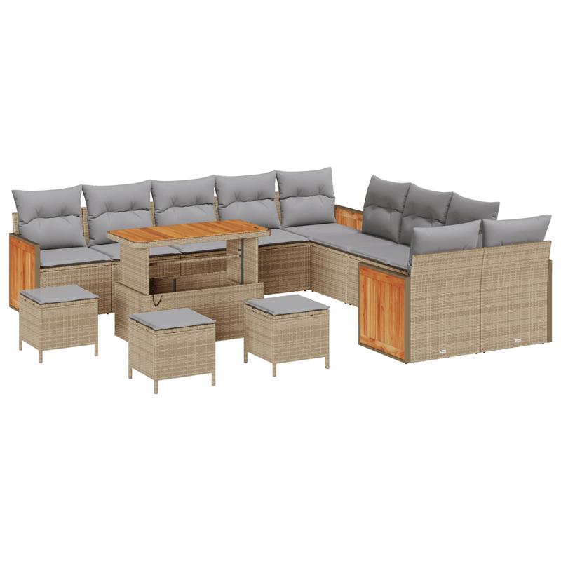 Casa si Gradina - Gradina si terasa - Mobilier exterior - Canapele si fotolii gradina - Set de canapele de gradina  de 14 piese cu perne Bej Ratan Acacia - Infinity.ro