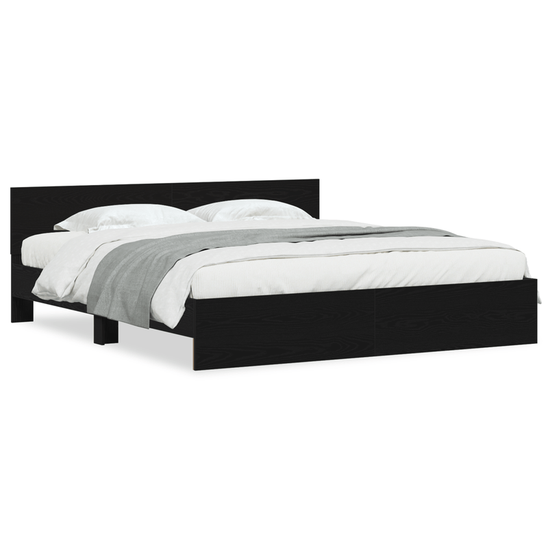 Casa si Gradina - Mobilier - Paturi si accesorii - Paturi - Pat cu spatar din stejar negru 180x200 cm Lemn inginerat - Infinity.ro