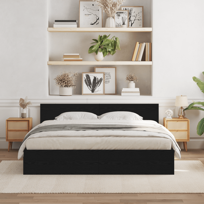 Casa si Gradina - Mobilier - Paturi si accesorii - Paturi - Pat cu spatar din stejar negru 180x200 cm Lemn inginerat - Infinity.ro