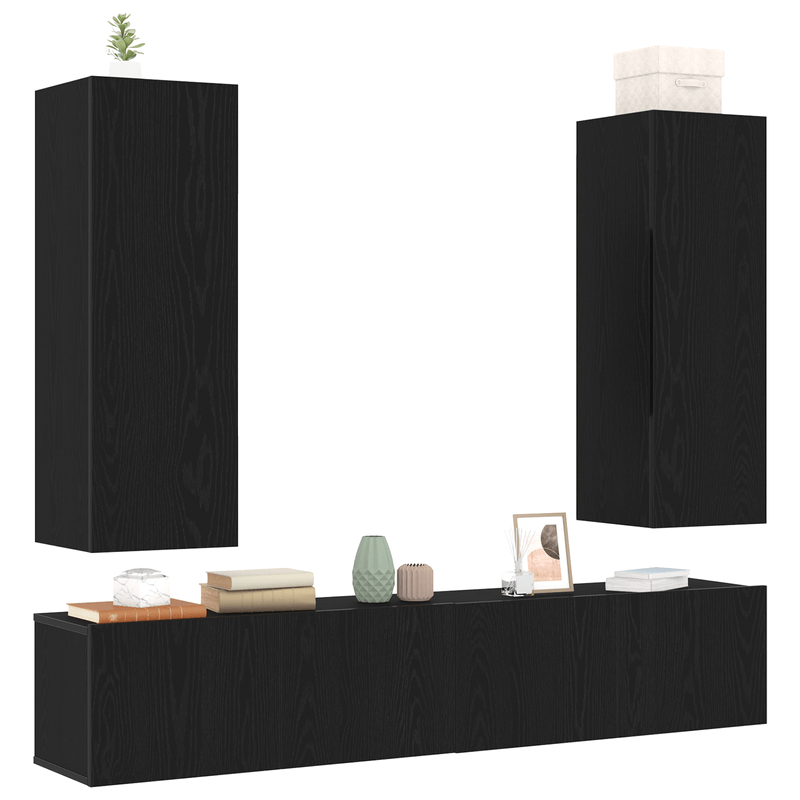 Casa si Gradina - Mobilier - Seturi de mobilier - Seturi living - Set dulap TV 4 piese Montat pe perete Stejar negru Lemn ingineresc - Infinity.ro