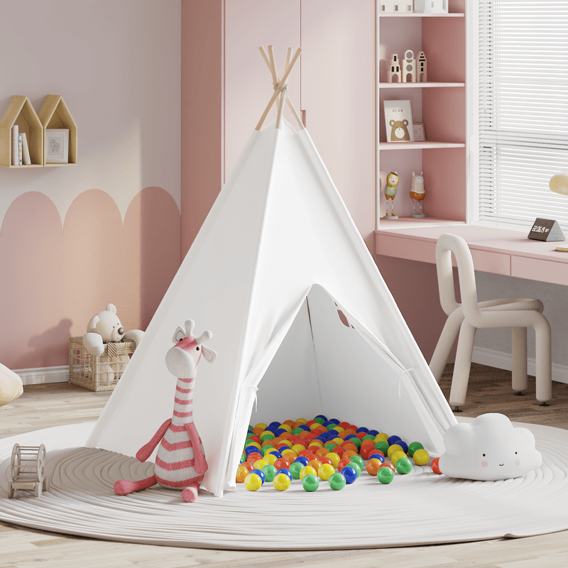 Jucarii, Copii si Bebe - Jucarii si jocuri - Jucarii de exterior - Spatii de joaca si accesorii - Cort Teepee pentru Copii cu Geanta Peach & Bile de Joaca Alb - Infinity.ro