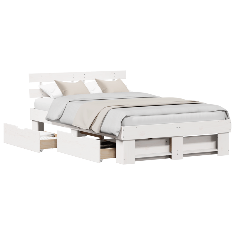 Casa si Gradina - Mobilier - Paturi si accesorii - Paturi - Cadru de pat cu Sertare Alb 120x190 cm Lemn de Pin Solid - Infinity.ro