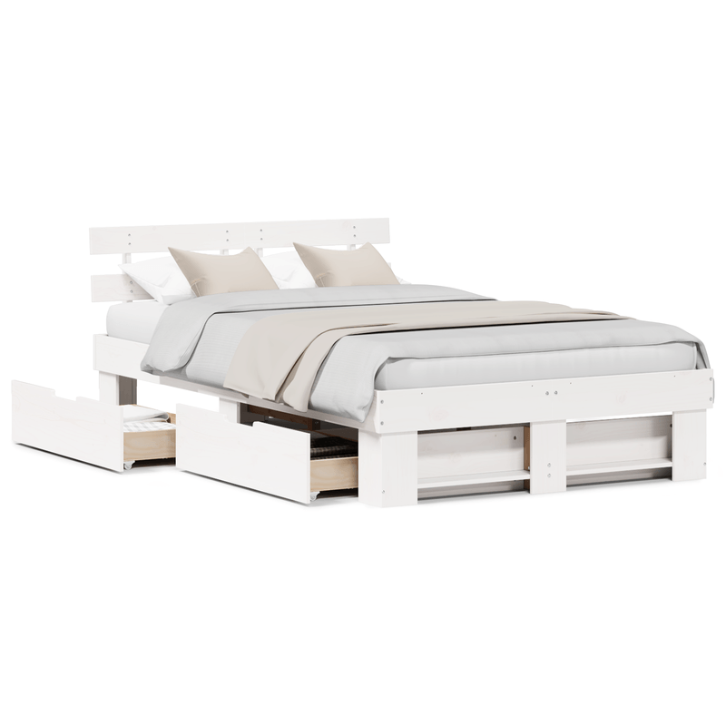 Casa si Gradina - Mobilier - Paturi si accesorii - Paturi - Cadru de pat cu Sertare Alb 120x190 cm Lemn de Pin Solid - Infinity.ro