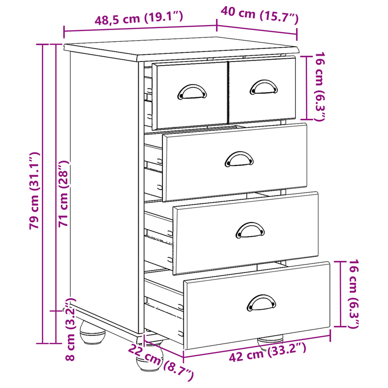 Casa si Gradina - Mobilier - Comode si corpuri - Comode - Comoda 'ASKIM'Alb 45.8x40x79 cm Lemn Solid Pin - Infinity.ro