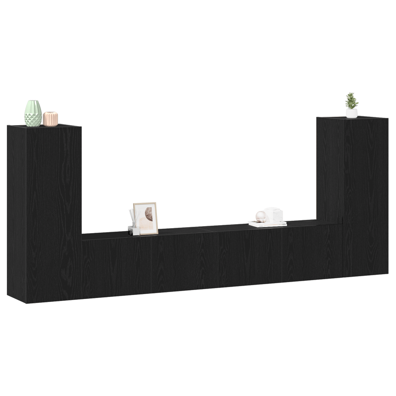 Casa si Gradina - Mobilier - Seturi de mobilier - Seturi living - set cabinet TV 4 piese montat pe perete din lemn prelucrat din stejar negru - Infinity.ro