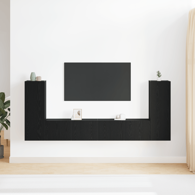 Casa si Gradina - Mobilier - Seturi de mobilier - Seturi living - set cabinet TV 4 piese montat pe perete din lemn prelucrat din stejar negru - Infinity.ro