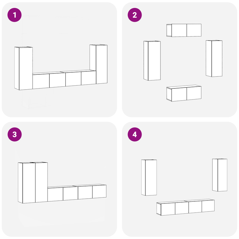 Casa si Gradina - Mobilier - Seturi de mobilier - Seturi living - set cabinet TV 4 piese montat pe perete din lemn prelucrat din stejar negru - Infinity.ro