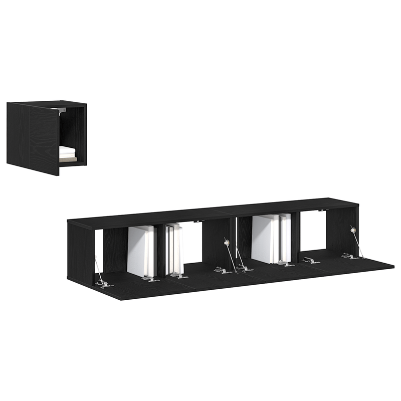 Casa si Gradina - Mobilier - Seturi de mobilier - Seturi living - Set Cabinet TV  4 Piese Stejar Negru Lemn Prelucrat - Infinity.ro
