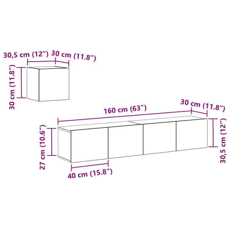 Casa si Gradina - Mobilier - Seturi de mobilier - Seturi living - Set Cabinet TV  4 Piese Stejar Negru Lemn Prelucrat - Infinity.ro