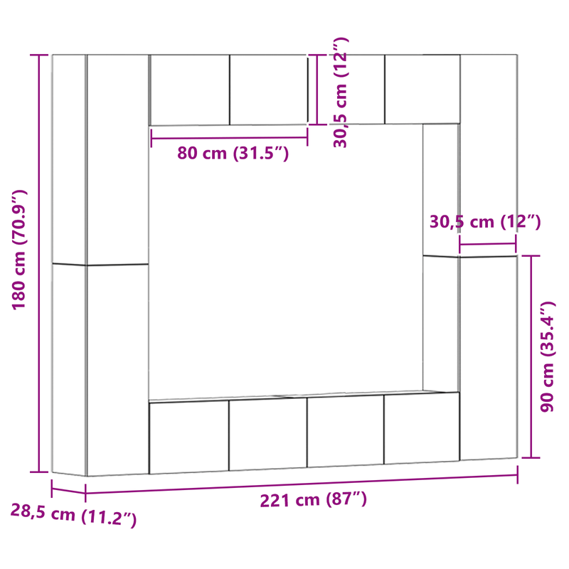 Casa si Gradina - Mobilier - Seturi de mobilier - Seturi living - Set de 8 piese Cabinet TV Montat pe Perete din Stejar Negru Lemn Prelucrat - Infinity.ro