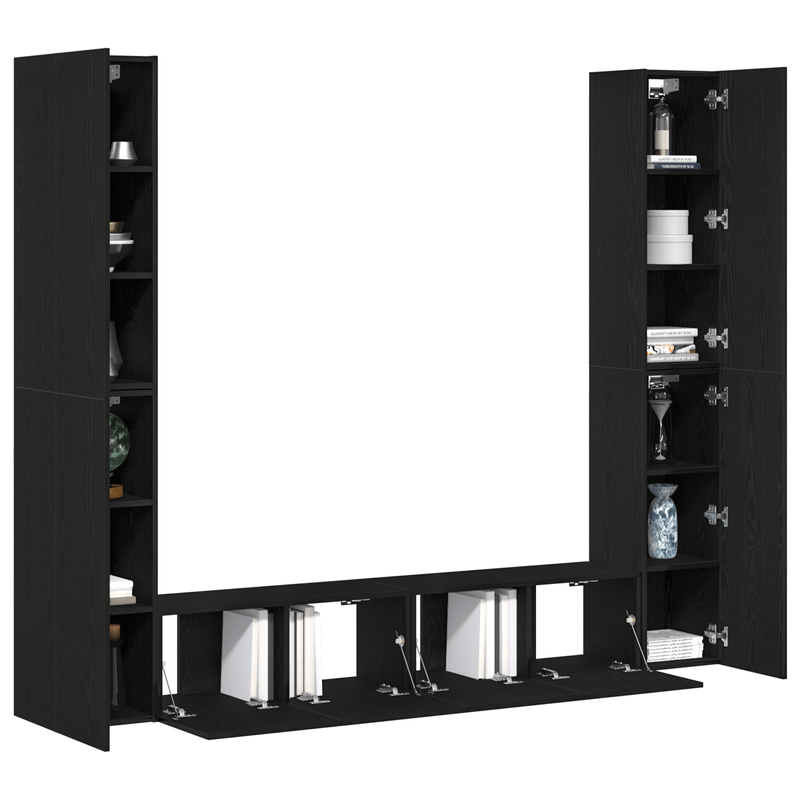 Casa si Gradina - Mobilier - Seturi de mobilier - Seturi living - Set dulap TV  6 piese montat pe perete din stejar negru, lemn ingineresc - Infinity.ro