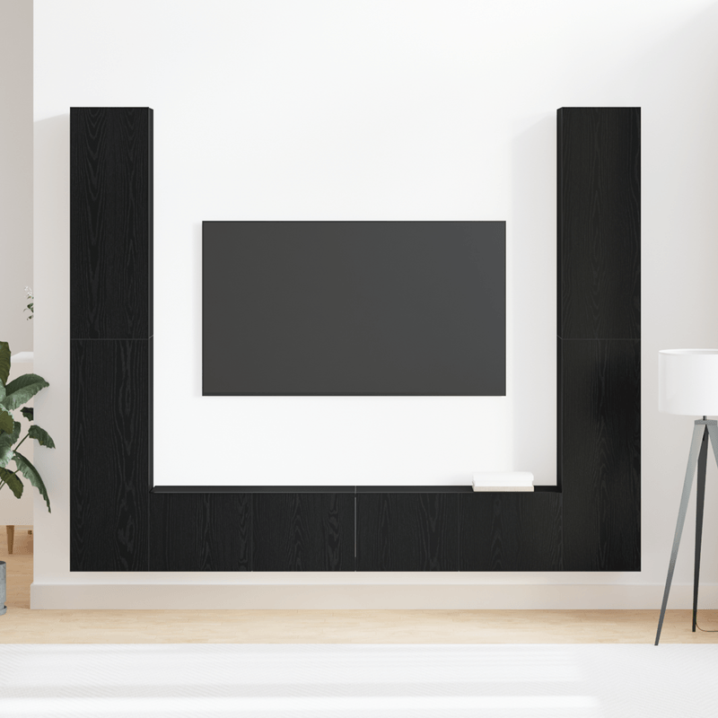 Casa si Gradina - Mobilier - Seturi de mobilier - Seturi living - Set dulap TV  6 piese montat pe perete din stejar negru, lemn ingineresc - Infinity.ro
