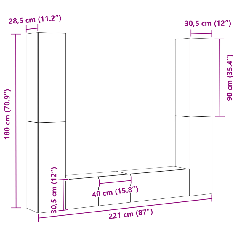 Casa si Gradina - Mobilier - Seturi de mobilier - Seturi living - Set dulap TV  6 piese montat pe perete din stejar negru, lemn ingineresc - Infinity.ro