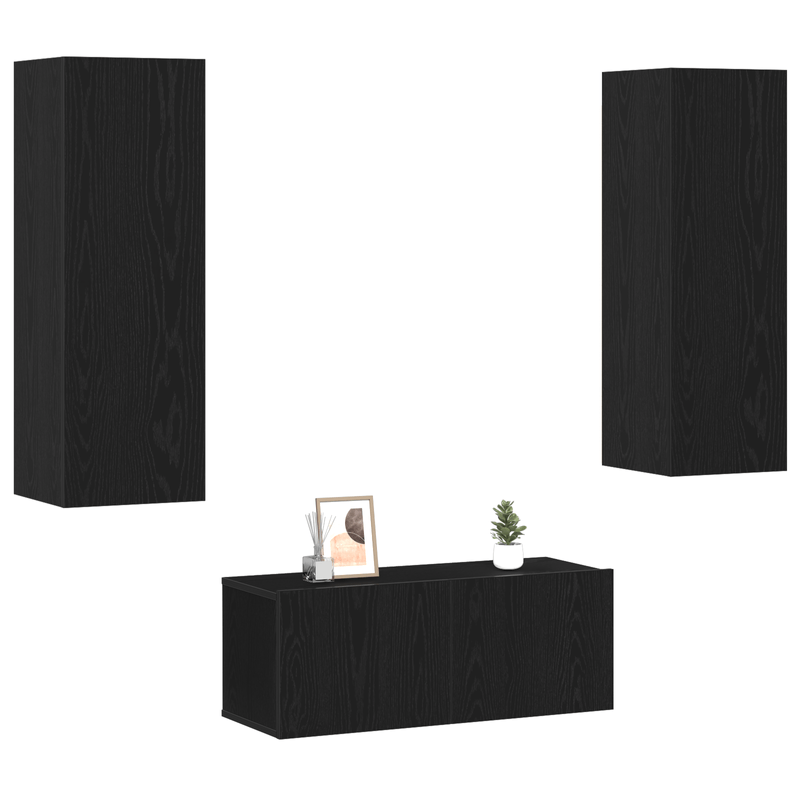 Casa si Gradina - Mobilier - Seturi de mobilier - Seturi living - Set de cabinet TV  3 piese montat pe perete din lemn inginerizat stejar negru - Infinity.ro