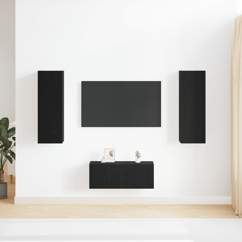 Casa si Gradina - Mobilier - Seturi de mobilier - Seturi living - Set de cabinet TV  3 piese montat pe perete din lemn inginerizat stejar negru - Infinity.ro
