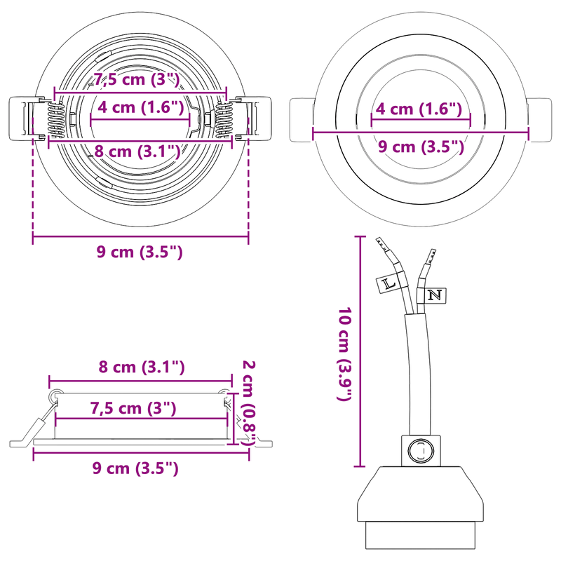 Casa si Gradina - Corpuri si surse de iluminat - Veioze si lampi - Lampi de veghe - Spoturi incorporate 6 buc Rotund GU10 Alb Ø91 mm - Infinity.ro