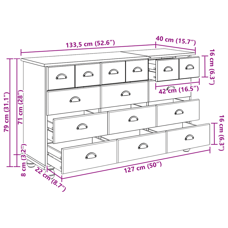 Casa si Gradina - Mobilier - Comode si corpuri - Comode - Comoda cu sertare "ASKIM" Alb 79x40x133.5 cm Lemn masiv Pin - Infinity.ro