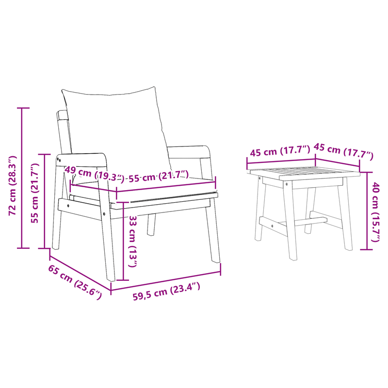Casa si Gradina - Gradina si terasa - Mobilier exterior - Seturi mobila gradina - Set bistro, 3 piese, cu perne, lemn masiv de acacia - Infinity.ro