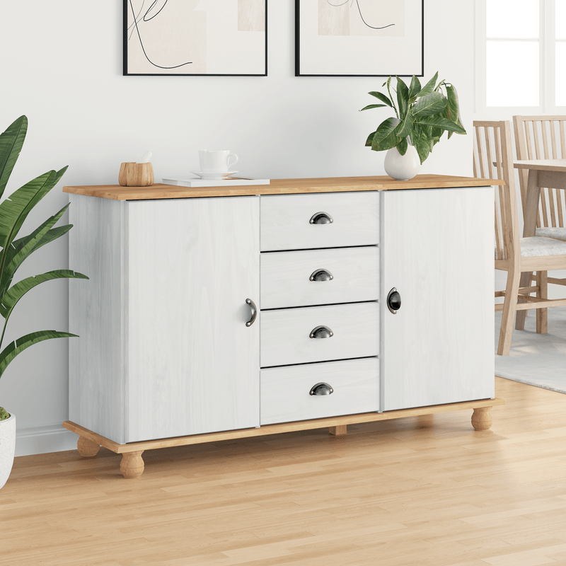 Casa si Gradina - Mobilier - Comode si corpuri - Comode - Sideboard 'ASKIM'Alb 133.5x40x79 cm Lemn Solid de Pin - Infinity.ro