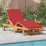 Casa si Gradina - Gradina si terasa - Mobilier exterior - Scaune si sezlonguri gradina - Sezlong pliabil cu roti si perne rosii din lemn masiv de acacia - Infinity.ro