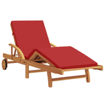 Casa si Gradina - Gradina si terasa - Mobilier exterior - Scaune si sezlonguri gradina - Sezlong pliabil cu roti si perne rosii din lemn masiv de acacia - Infinity.ro
