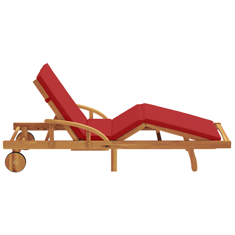 Casa si Gradina - Gradina si terasa - Mobilier exterior - Scaune si sezlonguri gradina - Sezlong pliabil cu roti si perne rosii din lemn masiv de acacia - Infinity.ro